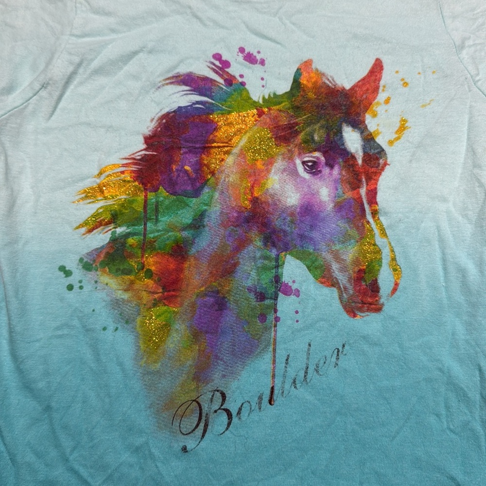 Kids' Blue Horse Graphic T-Shirt size small - Picture 2 of 5
